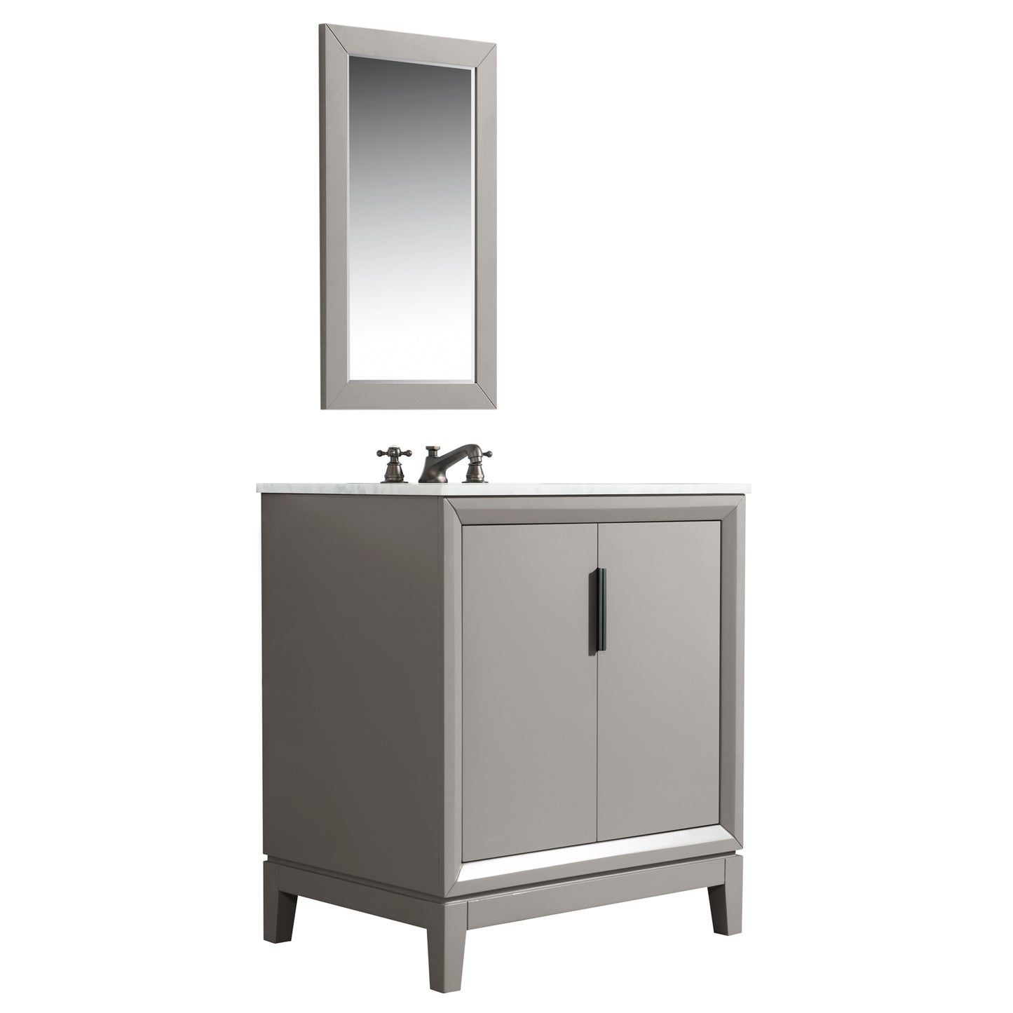 Water Creation Elizabeth 30" Inch Single Sink Carrara White Marble Vanity with Matching Mirror and Lavatory Faucet - Luxe Bathroom Vanities