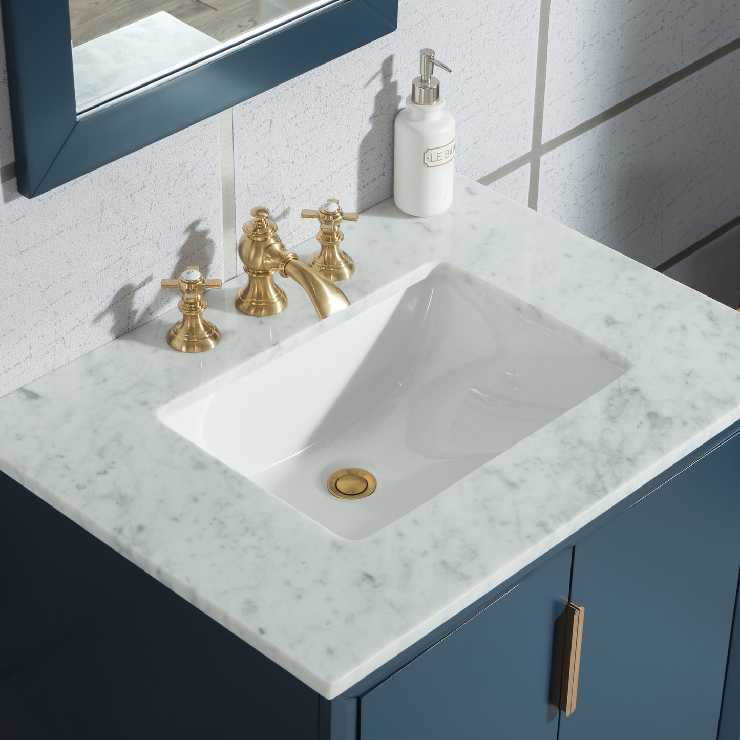 Water Creation Elizabeth 30" Inch Single Sink Carrara White Marble Vanity with Matching Mirror and Faucet - Luxe Bathroom Vanities