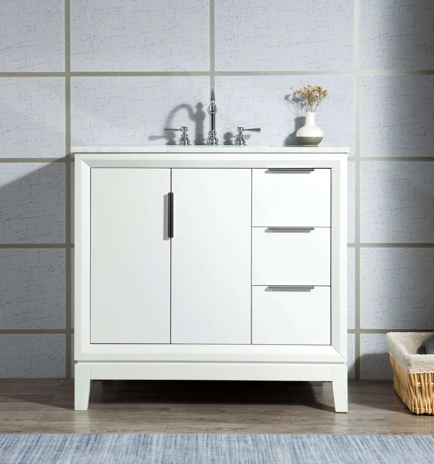 Water Creation Elizabeth 36" Single Sink Carrara White Marble Vanity with Lavatory Faucet - Luxe Bathroom Vanities