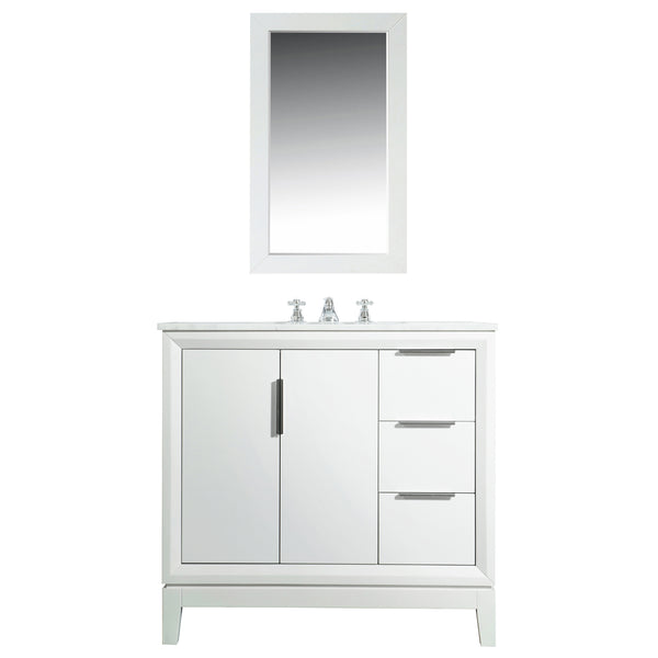 Water Creation Elizabeth 36" Inch Single Sink Carrara White Marble Vanity with Matching Mirror - Luxe Bathroom Vanities