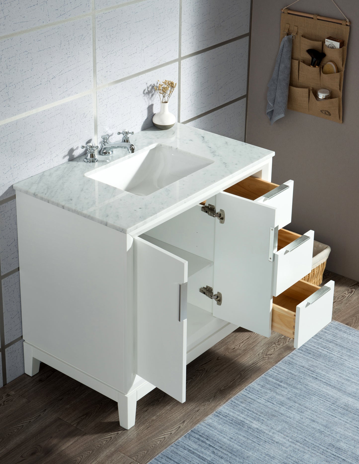 Water Creation Elizabeth 36" Inch Single Sink Carrara White Marble Vanity with Matching Mirror - Luxe Bathroom Vanities