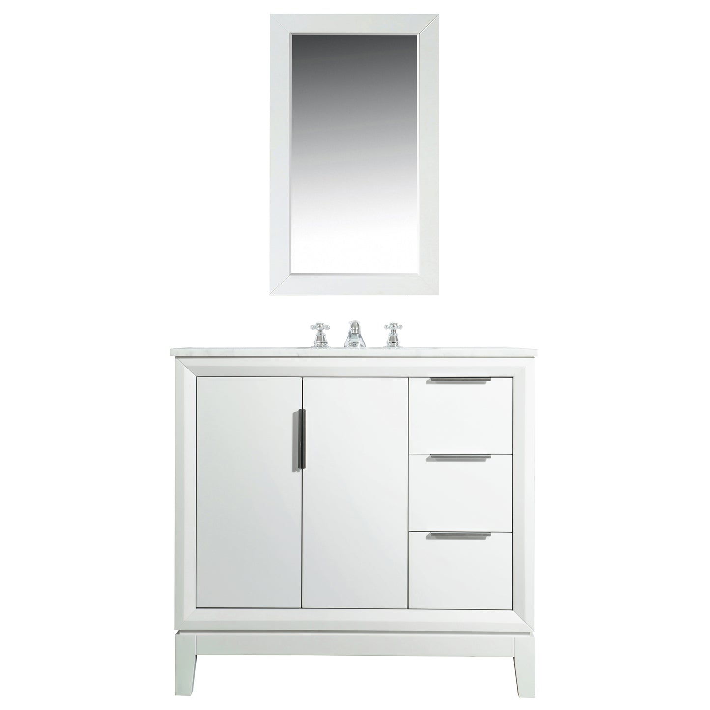 Water Creation Elizabeth 36" Inch Single Sink Carrara White Marble Vanity with Matching Mirror and Lavatory Faucet - Luxe Bathroom Vanities