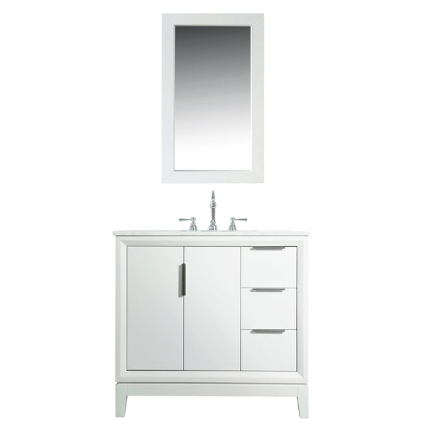 Water Creation Elizabeth 36" Single Sink Carrara White Marble Vanity with Matching Mirror and Lavatory Faucet - Luxe Bathroom Vanities
