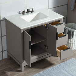 Water Creation Elizabeth 36" Inch Single Sink Carrara White Marble Vanity - Luxe Bathroom Vanities