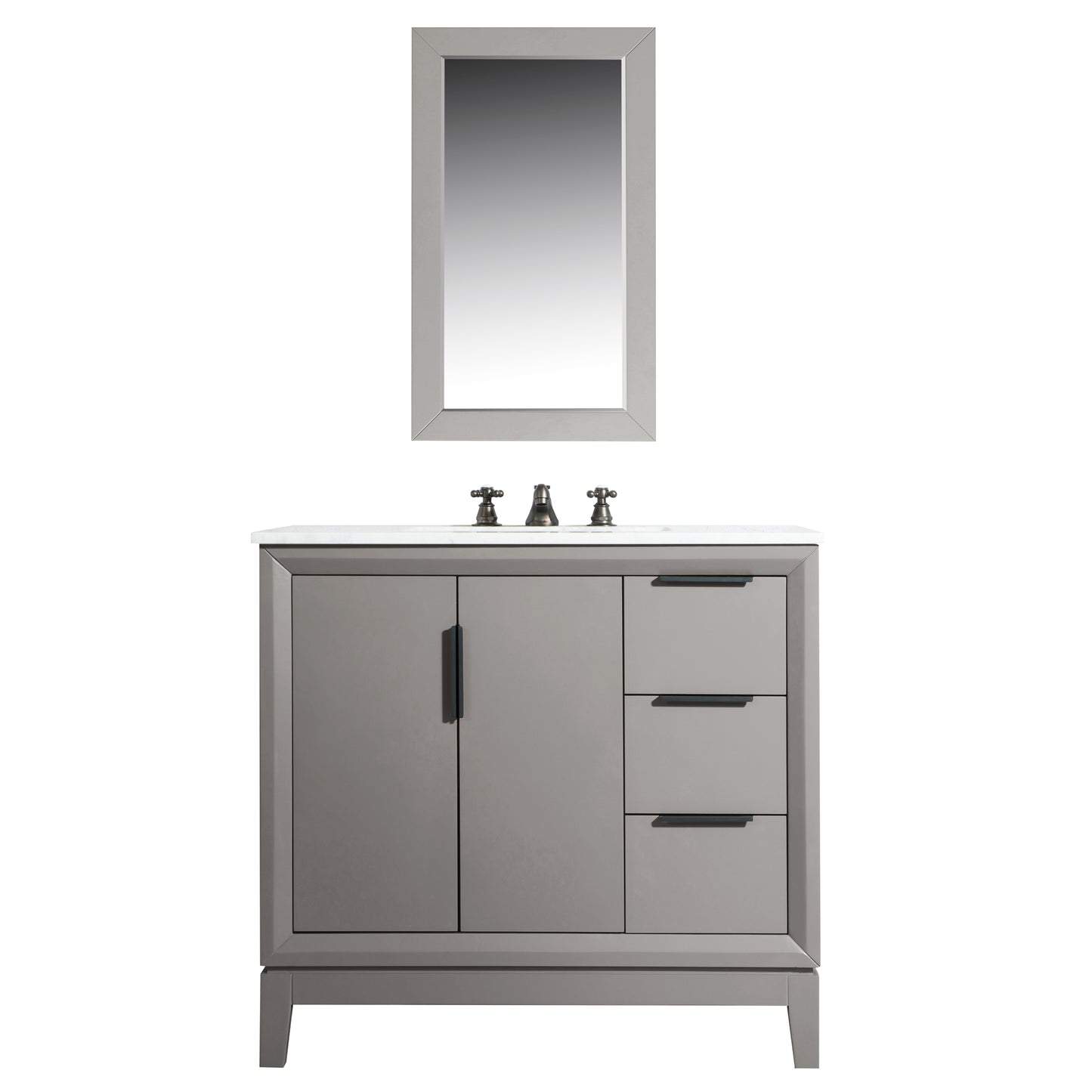 Water Creation Elizabeth 36" Inch Single Sink Carrara White Marble Vanity with Matching Mirror and Lavatory Faucet - Luxe Bathroom Vanities