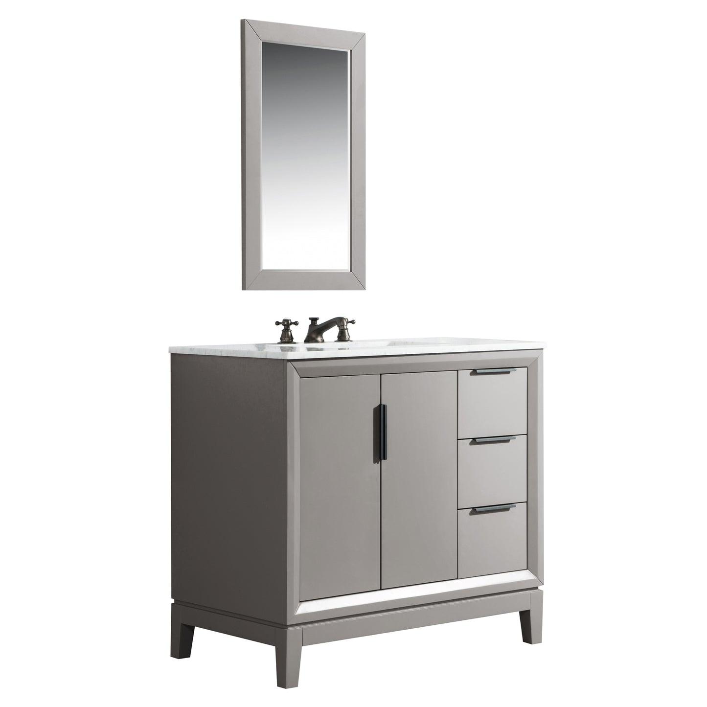Water Creation Elizabeth 36" Inch Single Sink Carrara White Marble Vanity with Matching Mirror and Lavatory Faucet - Luxe Bathroom Vanities