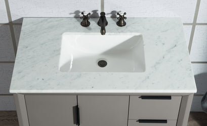 Water Creation Elizabeth 36" Inch Single Sink Carrara White Marble Vanity with Matching Mirror and Lavatory Faucet - Luxe Bathroom Vanities