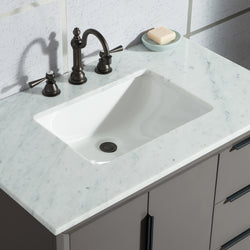 Water Creation Elizabeth 36" Single Sink Carrara White Marble Vanity with Matching Mirror and Lavatory Faucet - Luxe Bathroom Vanities
