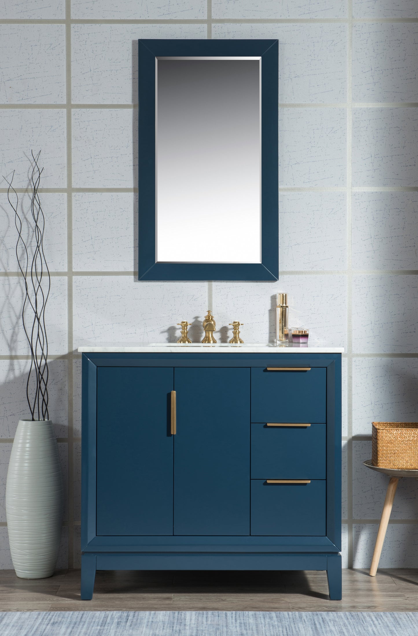 Water Creation Elizabeth 36" Single Sink Carrara White Marble Vanity with Lavatory Faucet - Luxe Bathroom Vanities