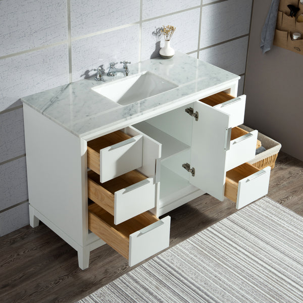 Water Creation Elizabeth 48" Single Sink Carrara White Marble Vanity with Matching Mirror - Luxe Bathroom Vanities