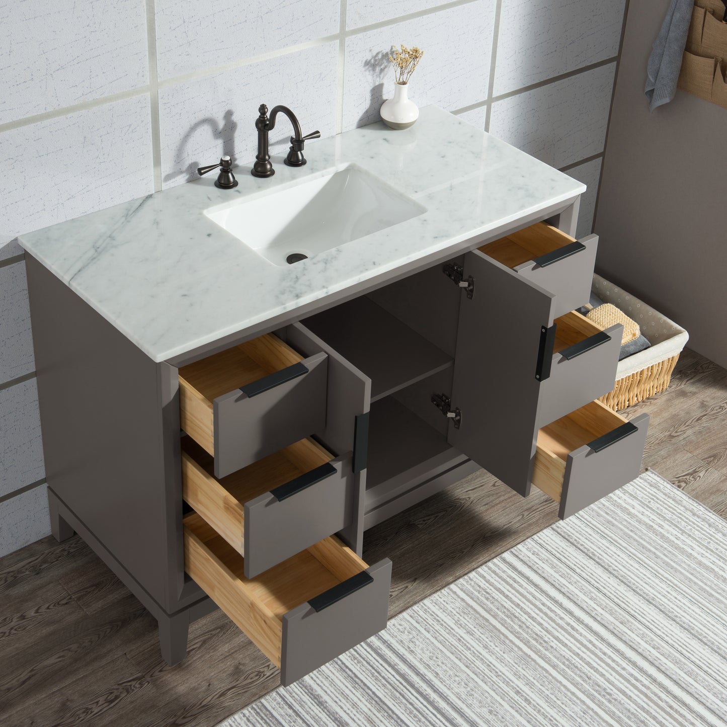 Water Creation Elizabeth 48" Single Sink Carrara White Marble Vanity with Lavatory Faucet - Luxe Bathroom Vanities