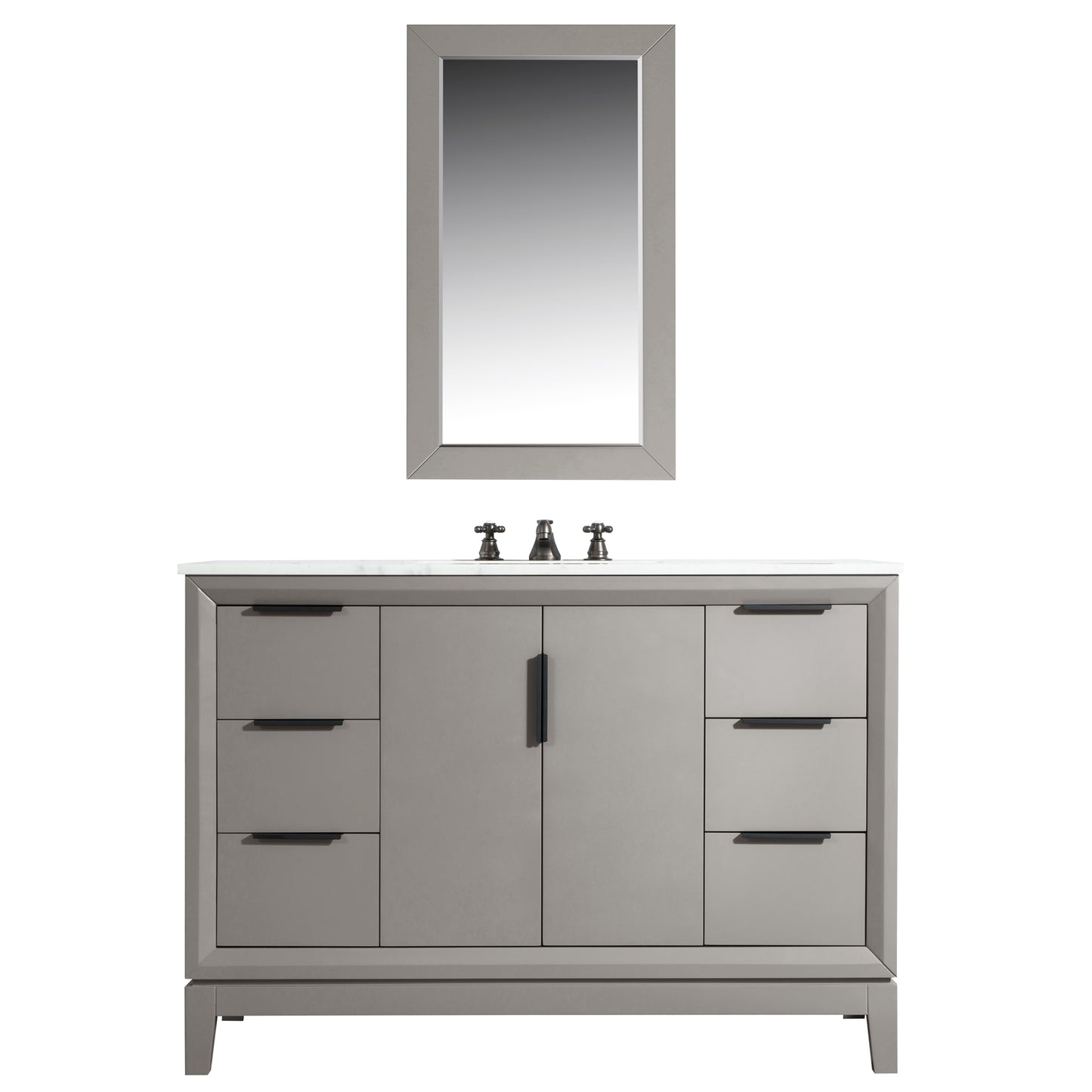 Water Creation Elizabeth 48" Inch Single Sink Carrara White Marble Vanity with Matching Mirror and Lavatory Faucet - Luxe Bathroom Vanities