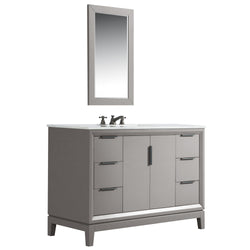 Water Creation Elizabeth 48" Inch Single Sink Carrara White Marble Vanity with Matching Mirror and Lavatory Faucet - Luxe Bathroom Vanities