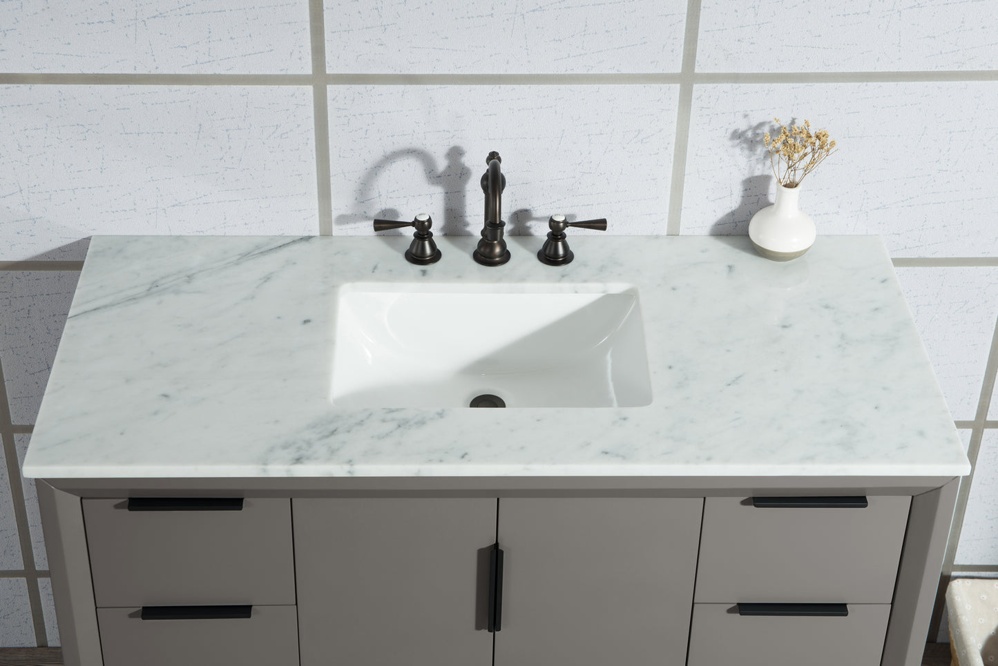 Water Creation Elizabeth 48" Single Sink Carrara White Marble Vanity with Matching Mirror and Lavatory Faucet - Luxe Bathroom Vanities
