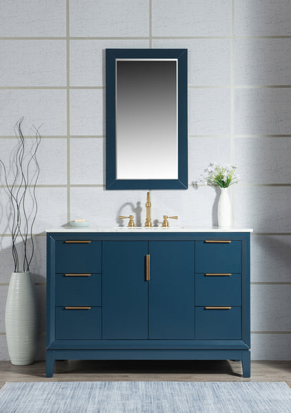 Water Creation Elizabeth 48" Inch Single Sink Carrara White Marble Vanity with Matching Mirror and Lavatory Faucet - Luxe Bathroom Vanities