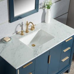 Water Creation Elizabeth 48" Inch Single Sink Carrara White Marble Vanity with Matching Mirror and Lavatory Faucet - Luxe Bathroom Vanities