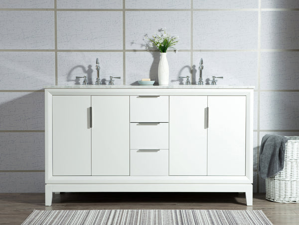 Water Creation Elizabeth 60" Double Sink Carrara White Marble Vanity with Lavatory Faucet - Luxe Bathroom Vanities