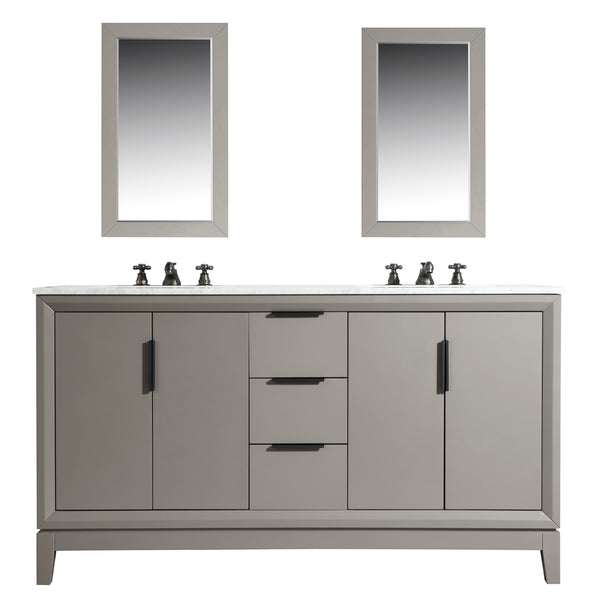 Water Creation Elizabeth 60" Inch Double Sink Carrara White Marble Vanity with Matching Mirror and Lavatory Faucet - Luxe Bathroom Vanities