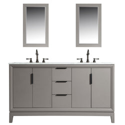 Water Creation Elizabeth 60" Double Sink Carrara White Marble Vanity with Matching Mirror and Lavatory Faucet - Luxe Bathroom Vanities
