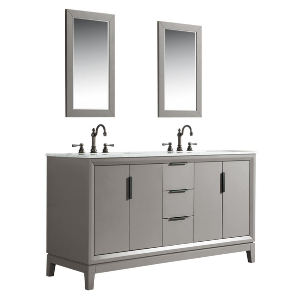 Water Creation Elizabeth 60" Double Sink Carrara White Marble Vanity with Matching Mirror and Lavatory Faucet - Luxe Bathroom Vanities