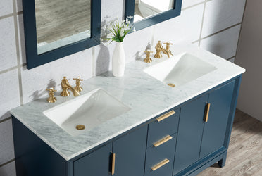 Water Creation Elizabeth 60" Double Sink Carrara White Marble Vanity with Lavatory Faucet - Luxe Bathroom Vanities