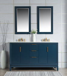 Water Creation Elizabeth 60" Inch Double Sink Carrara White Marble Vanity with Matching Mirror - Luxe Bathroom Vanities