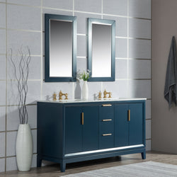 Water Creation Elizabeth 60" Inch Double Sink Carrara White Marble Vanity with Matching Mirror - Luxe Bathroom Vanities