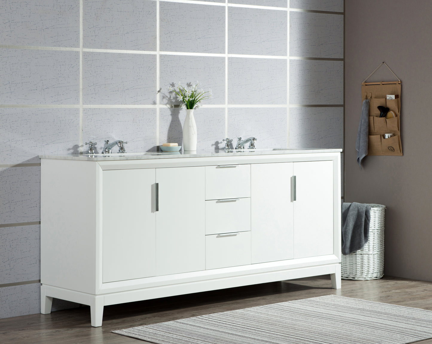 Water Creation Elizabeth 72" Inch Double Sink Carrara White Marble Vanity with Lavatory Faucet - Luxe Bathroom Vanities