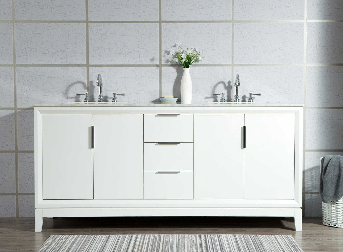 Water Creation Elizabeth 72" Double Sink Carrara White Marble Vanity with Lavatory Faucet - Luxe Bathroom Vanities