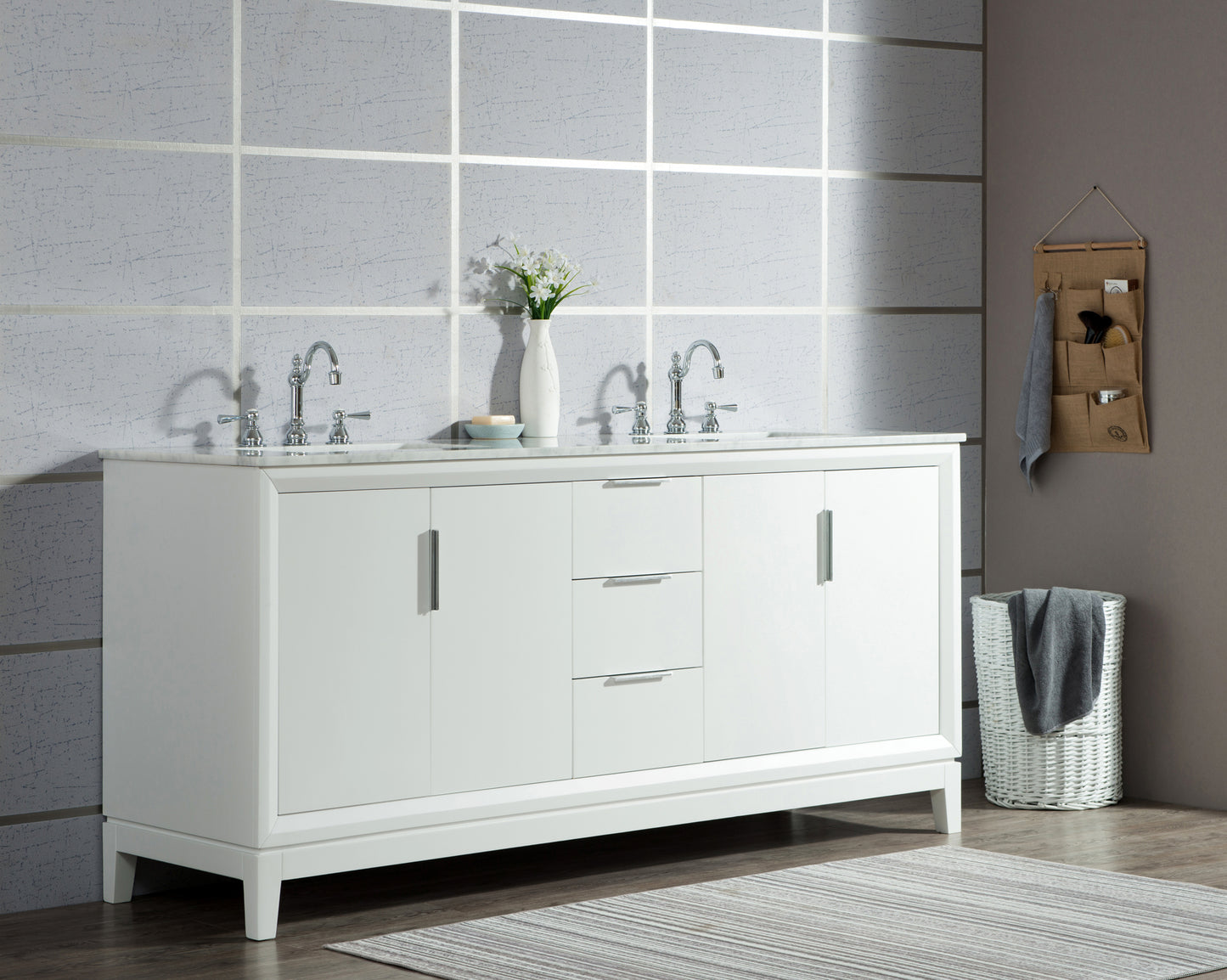 Water Creation Elizabeth 72" Double Sink Carrara White Marble Vanity with Lavatory Faucet - Luxe Bathroom Vanities