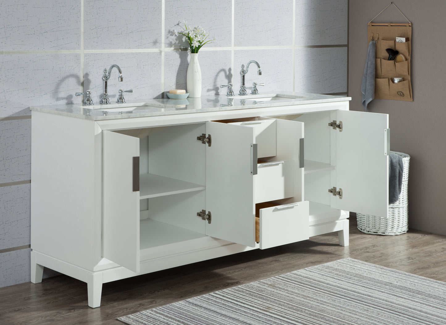 Water Creation Elizabeth 72" Double Sink Carrara White Marble Vanity with Lavatory Faucet - Luxe Bathroom Vanities