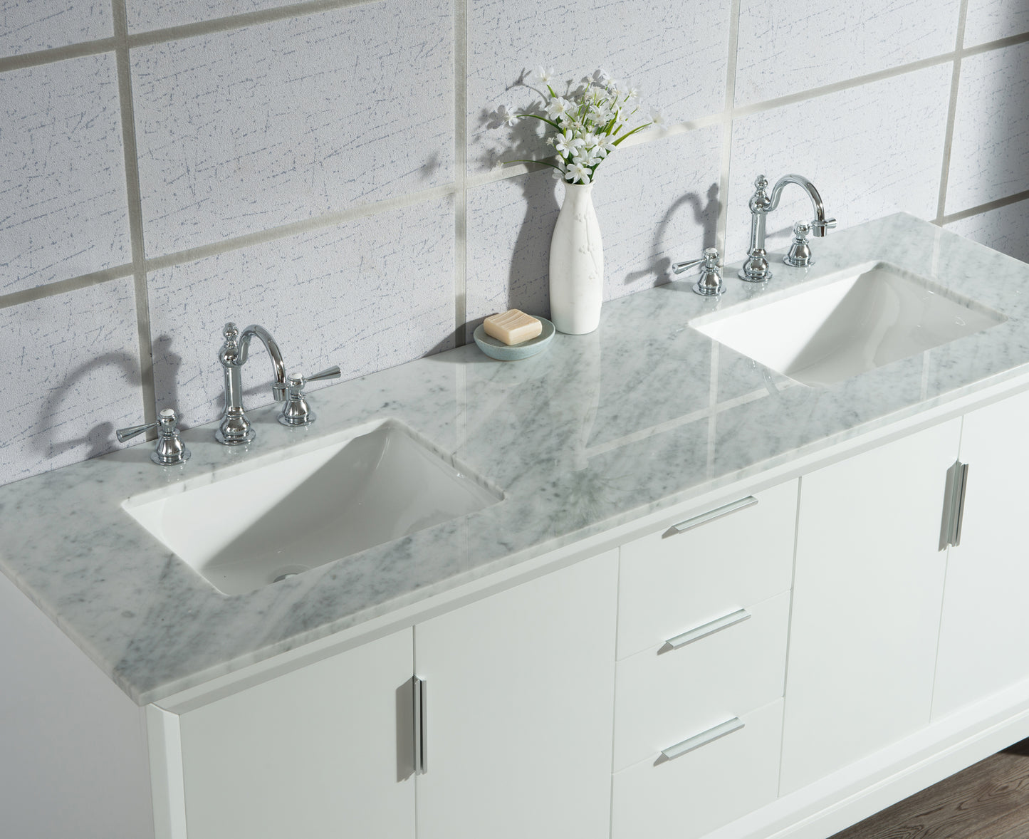 Water Creation Elizabeth 72" Double Sink Carrara White Marble Vanity with Lavatory Faucet - Luxe Bathroom Vanities