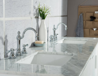 Water Creation Elizabeth 72" Double Sink Carrara White Marble Vanity with Lavatory Faucet - Luxe Bathroom Vanities