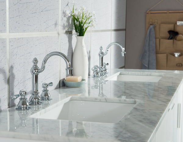 Water Creation Elizabeth 72" Double Sink Carrara White Marble Vanity with Lavatory Faucet - Luxe Bathroom Vanities