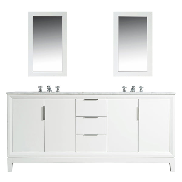 Water Creation Elizabeth 72" Inch Double Sink Carrara White Marble Vanity with Matching Mirror - Luxe Bathroom Vanities