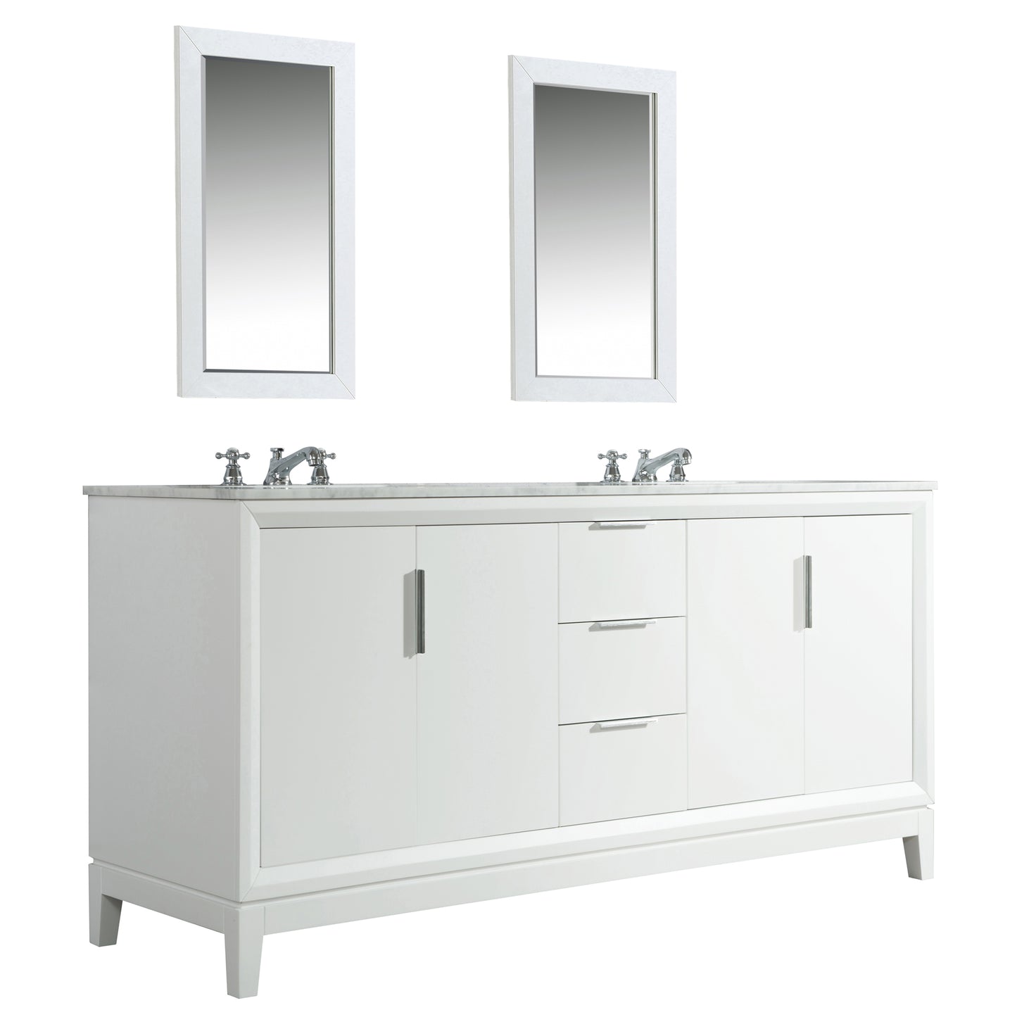 Water Creation Elizabeth 72" Inch Double Sink Carrara White Marble Vanity with Matching Mirror - Luxe Bathroom Vanities