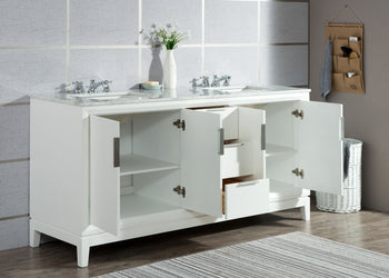 Water Creation Elizabeth 72" Inch Double Sink Carrara White Marble Vanity with Matching Mirror - Luxe Bathroom Vanities