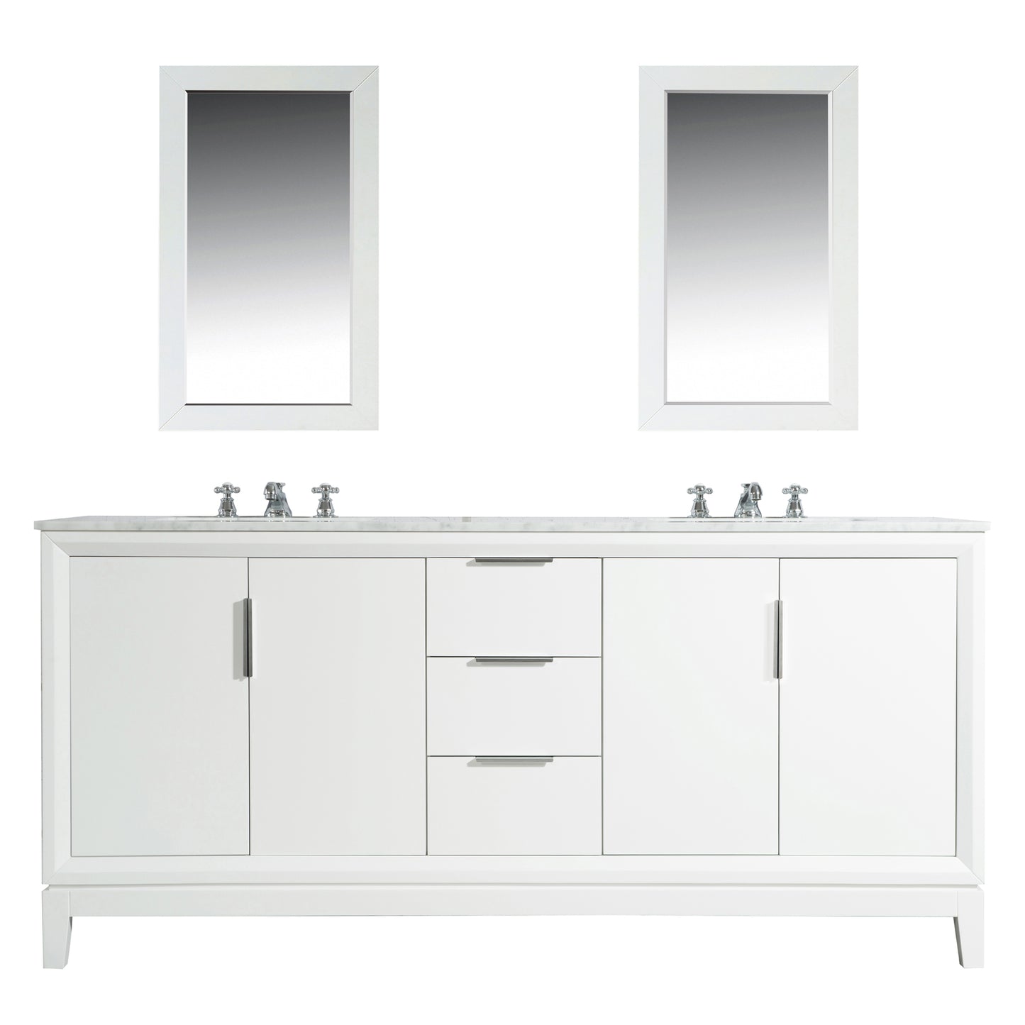 Water Creation Elizabeth 72" Inch Double Sink Carrara White Marble Vanity with Matching Mirror and Lavatory Faucet - Luxe Bathroom Vanities