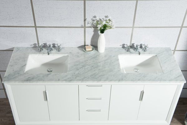 Water Creation Elizabeth 72" Inch Double Sink Carrara White Marble Vanity with Matching Mirror and Lavatory Faucet - Luxe Bathroom Vanities