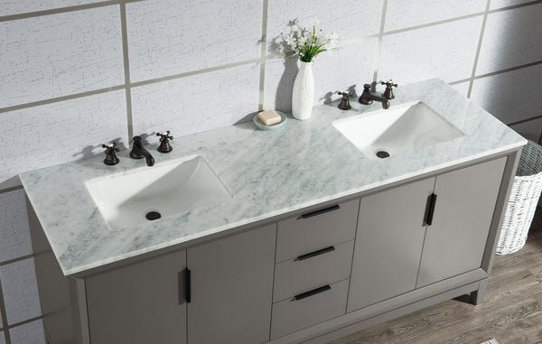 Water Creation Elizabeth 72" Inch Double Sink Carrara White Marble Vanity with Lavatory Faucet - Luxe Bathroom Vanities