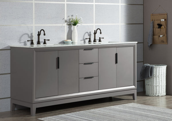 Water Creation Elizabeth 72" Double Sink Carrara White Marble Vanity with Lavatory Faucet - Luxe Bathroom Vanities