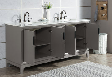 Water Creation Elizabeth 72" Double Sink Carrara White Marble Vanity with Lavatory Faucet - Luxe Bathroom Vanities
