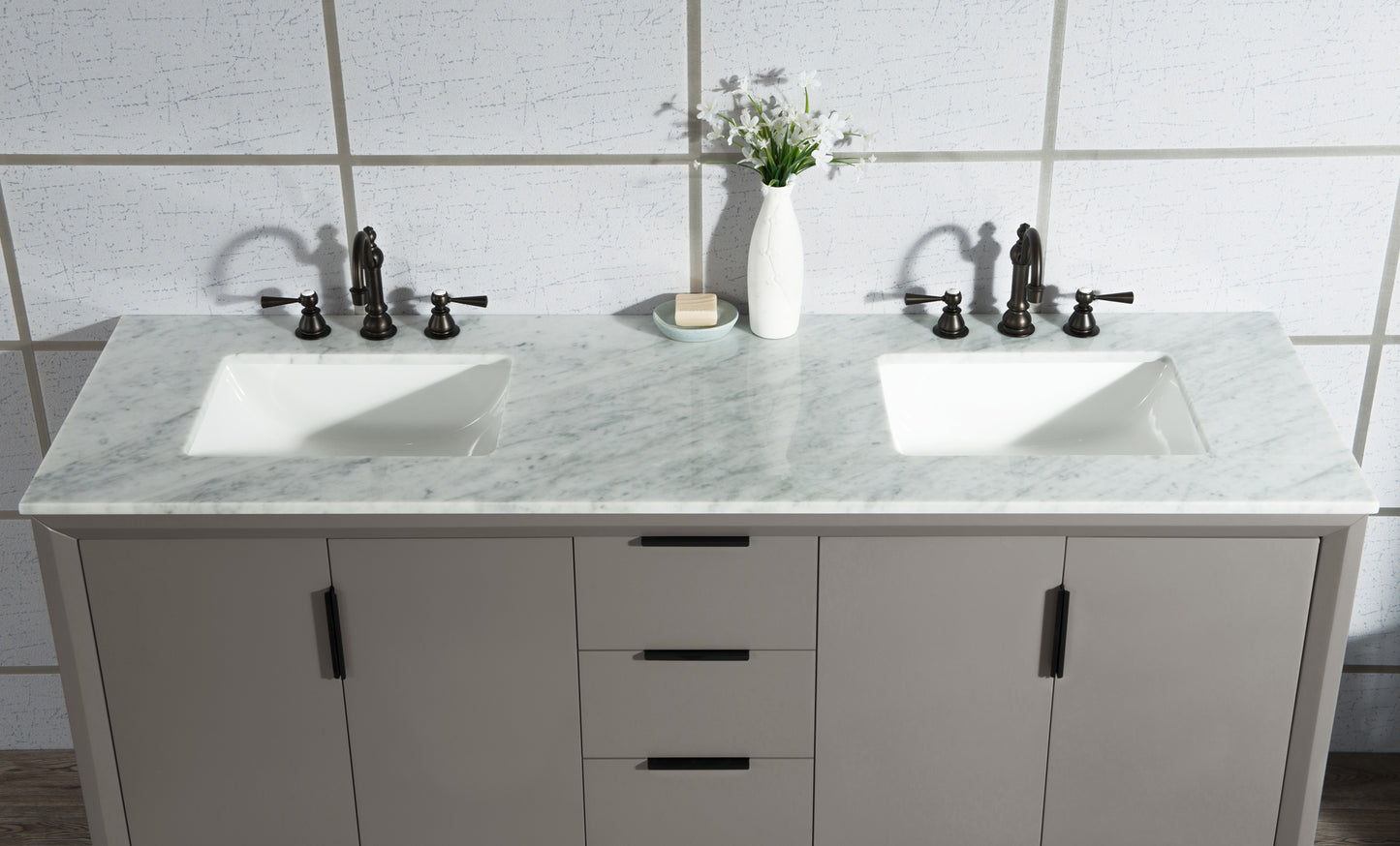 Water Creation Elizabeth 72" Double Sink Carrara White Marble Vanity with Lavatory Faucet - Luxe Bathroom Vanities