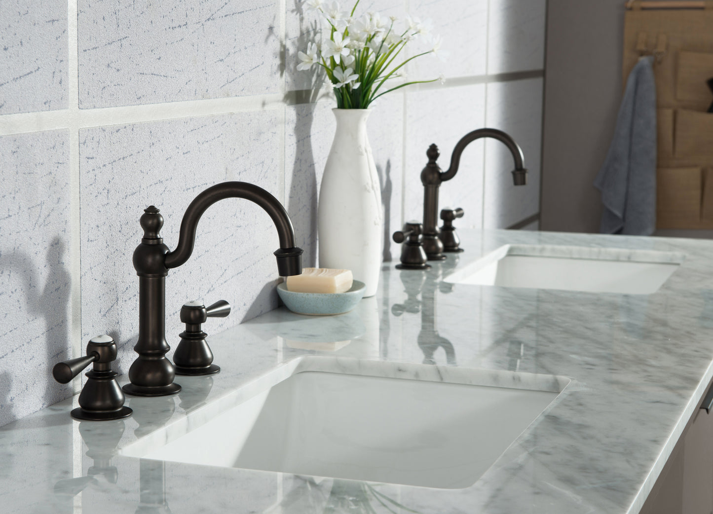 Water Creation Elizabeth 72" Double Sink Carrara White Marble Vanity with Lavatory Faucet - Luxe Bathroom Vanities