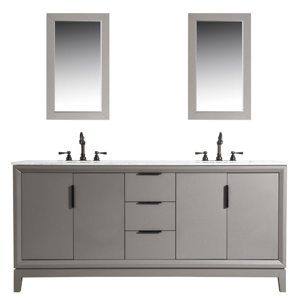 Water Creation Elizabeth 72" Double Sink Carrara White Marble Vanity with Matching Mirror and Lavatory Faucet - Luxe Bathroom Vanities