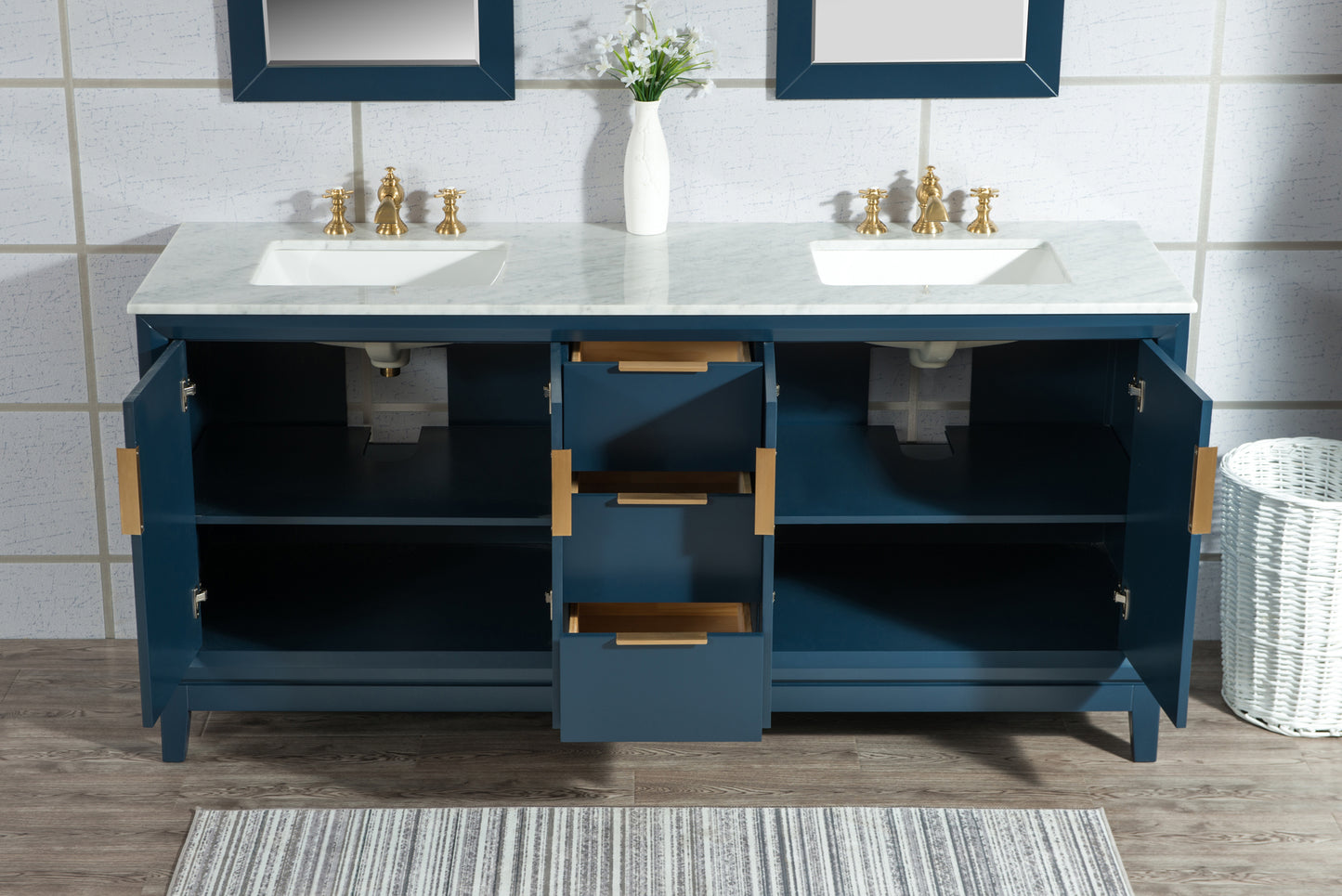 Water Creation Elizabeth 72" Double Sink Carrara White Marble Vanity with Lavatory Faucet - Luxe Bathroom Vanities