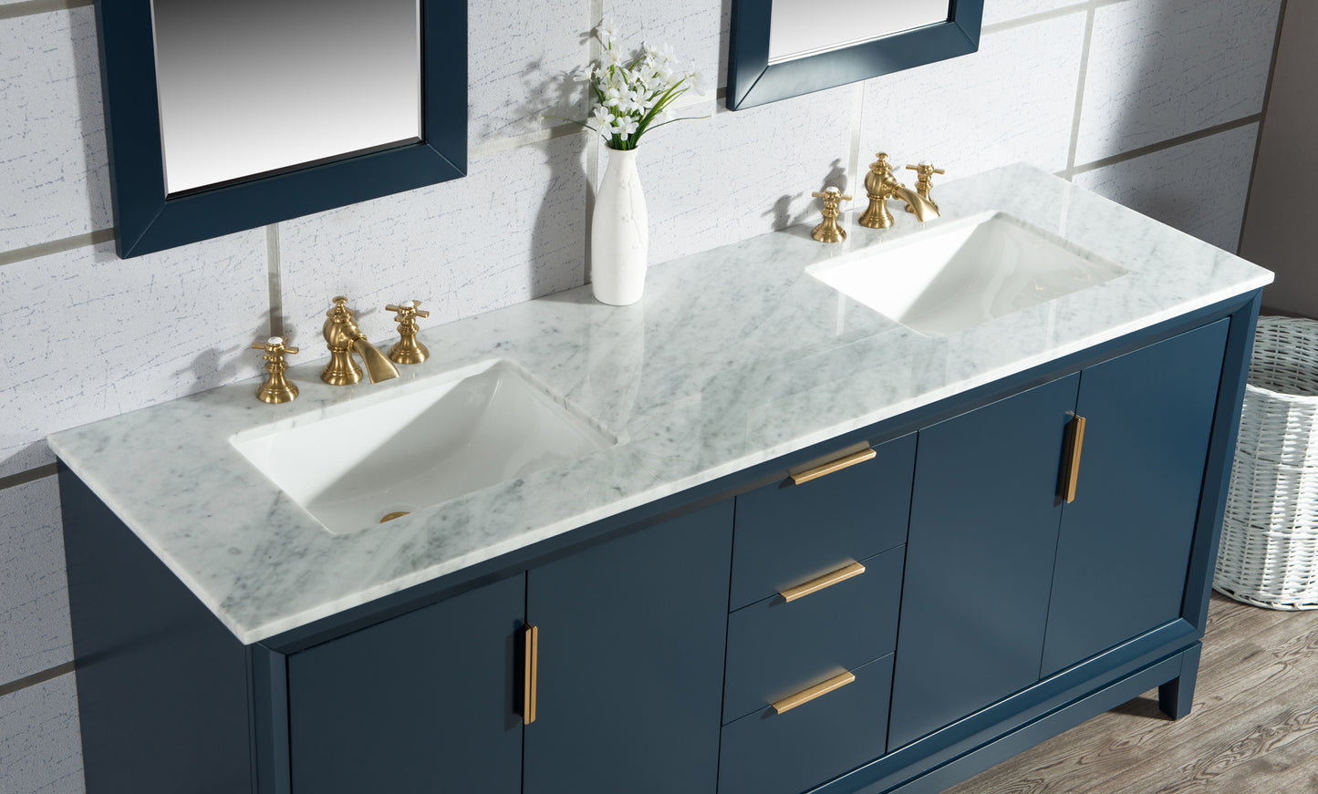 Water Creation Elizabeth 72" Double Sink Carrara White Marble Vanity with Lavatory Faucet - Luxe Bathroom Vanities