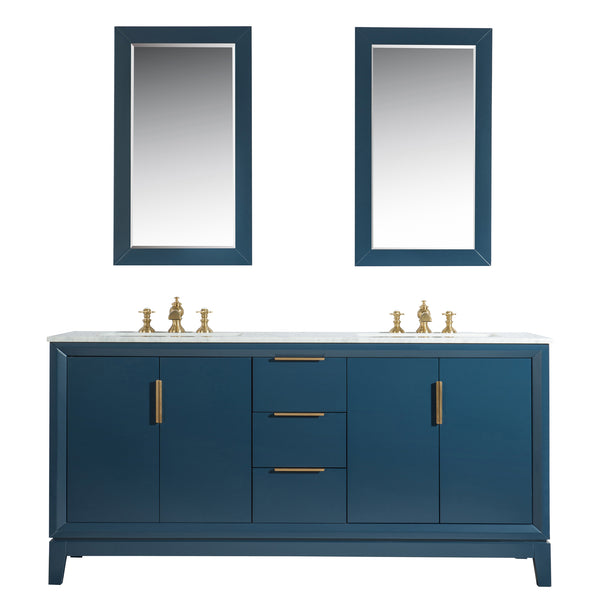 Water Creation Elizabeth 72" Inch Double Sink Carrara White Marble Vanity with Matching Mirror - Luxe Bathroom Vanities