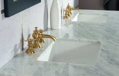 Water Creation Elizabeth 72" Double Sink Carrara White Marble Vanity with Matching Mirror and Lavatory Faucet - Luxe Bathroom Vanities