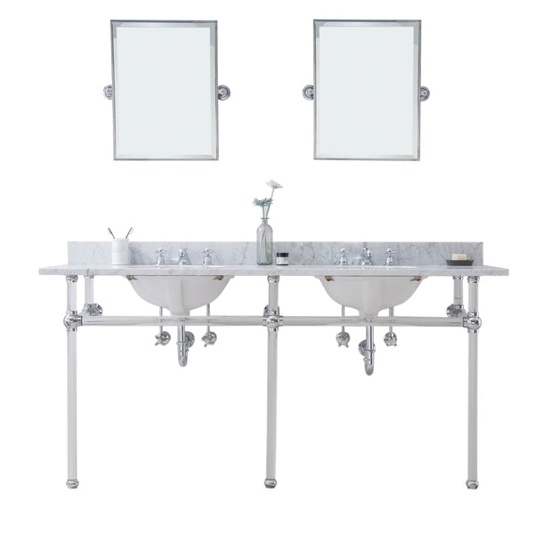 Water Creation Empire 72 Inch Wide Double Wash Stand with Counter Top and F2-0009 Faucet and Mirror - Luxe Bathroom Vanities